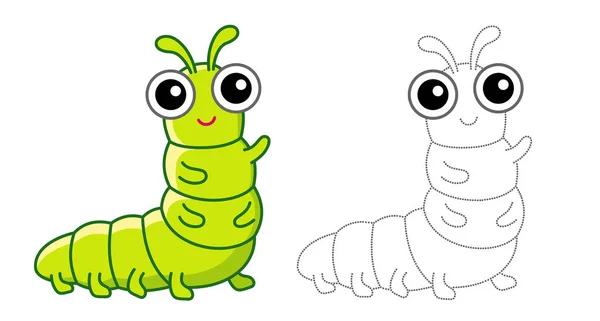 Una Oruga Graciosa Insectos Para Colorear Estilo Dibujos Animados — Vector de stock