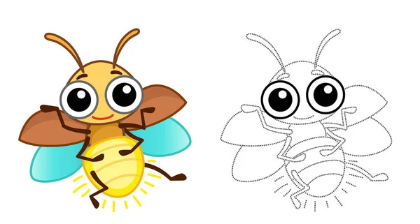 Drôle Luciole Coloriage Insecte Dans Style Dessin Animé — Image vectorielle