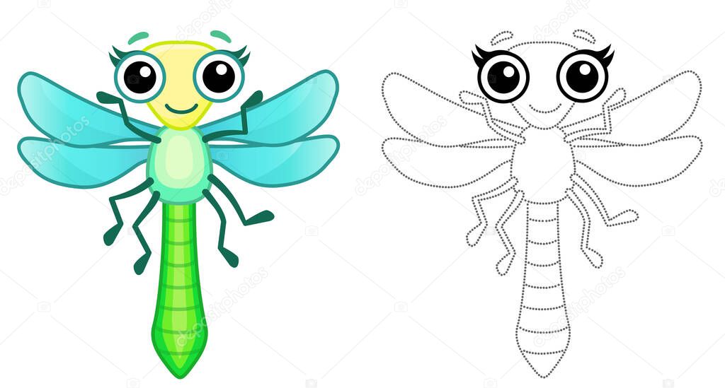 Funny dragonfly. Coloring Insect in a cartoon style