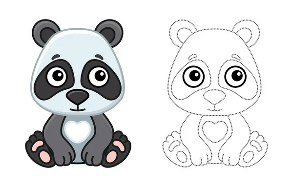 Zbarvení Zvířat Pro Děti Omalovánky Vtipná Panda Kresleném Stylu Vysledovat — Stockový vektor