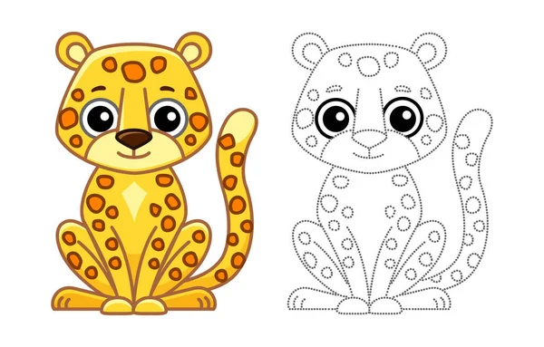 Colorir Animal Para Crianças Livro Colorir Leopardo Engraçado Estilo Desenho —  Vetores de Stock