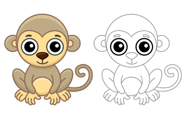 Coloring Animal Children Coloring Book Funny Monkey Cartoon Style Trace — Stock Vector