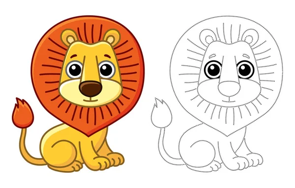 Colorir Animal Para Crianças Livro Colorir Leão Engraçado Estilo Desenho — Vetor de Stock