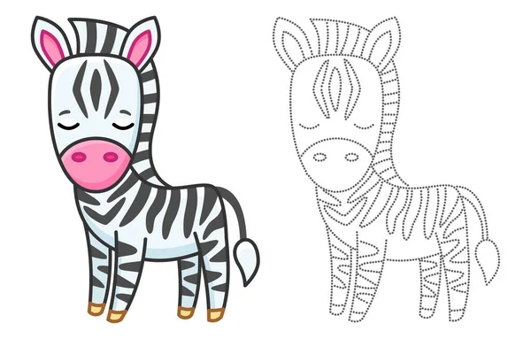 Coloriage Animal Pour Enfants Livre Coloriage Drôle Zèbre Dans Style — Image vectorielle