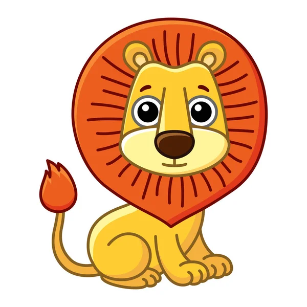 Vector Zoo Animal Funny Little Lion Cartoon Style — Stock Vector