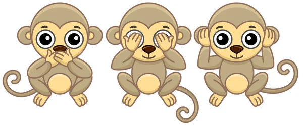 Zootiere Lustige Drei Kleine Affen Cartoon Stil — Stockvektor