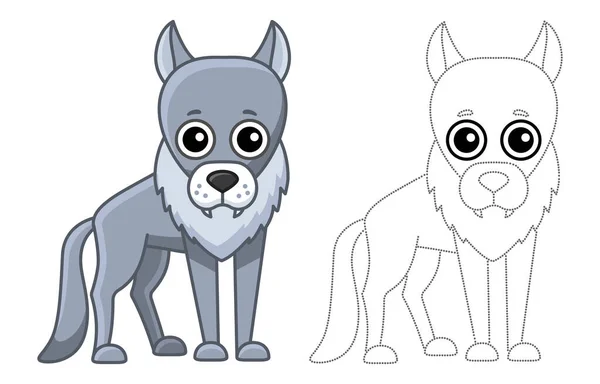 Animal Forêt Drôle Coloriage Loup Dans Style Dessin Animé — Image vectorielle