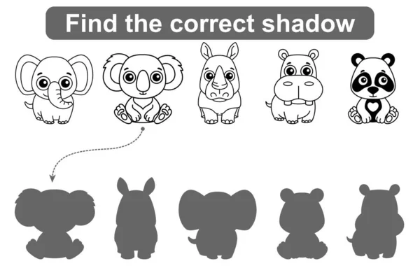 Encuentra Sombra Correcta Juego Educativo Para Niños Conjunto Animales Del — Vector de stock