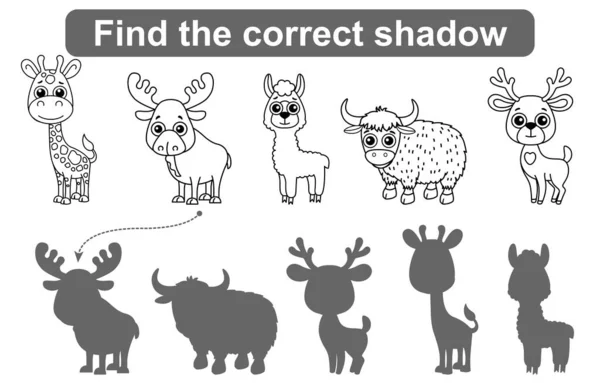 Najdi Správný Stín Dětská Vzdělávací Hra Sada Lesních Zoologických Zvířat — Stockový vektor