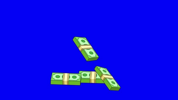 五彩纸屑与美元钞票 成捆的美元钞票从上到下地落在蓝色的按键上 — 图库视频影像