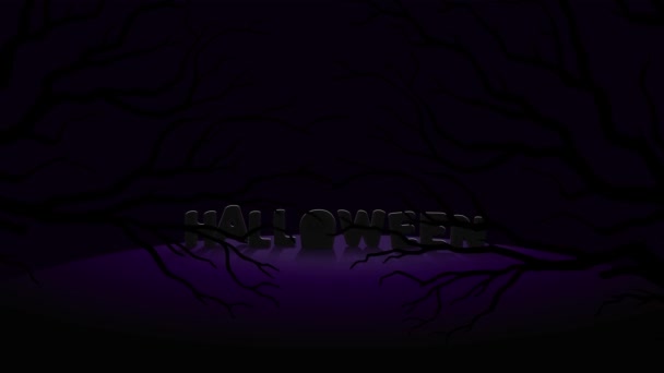 Cartoon Halloween Banner Animation Full Moon Background Dark Sky Silhouettes — Stock Video