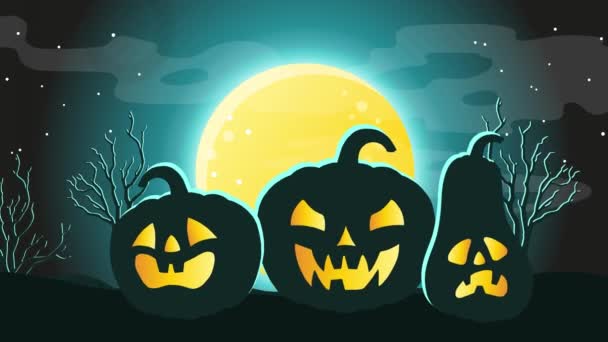 Animation Fantasmagorique Halloween Scène Sombre Dans Cimetière Avec Citrouilles Main — Video