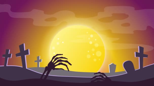 Buon Halloween Giorno Dell Animazione Della Morte Scheletro Della Mano — Video Stock