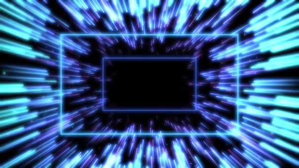 Abstracte vierhoek blauwe achtergrond. Glow gradiënt groene deeltjes vormen lijnen, oppervlakken, string structuren als virtuele ruimte of hologram voor HUD scherm. — Stockvideo