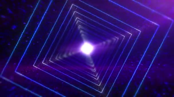 Mooie abstracte roterende vierkante tunnel met blauwe lichtlijnen die snel beweegt. Technologische netwerkverbindingen abstract achtergrondconcept. — Stockvideo