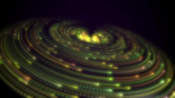Light effect as abstract looped background with light trails, stream of multicolor neon lines in space form rings. — Stock Video