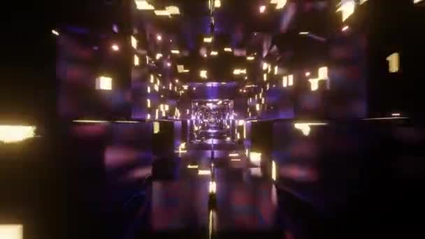 Неоновый туннель квадратной формы. Футуристический светящийся научно-фантастический VJ Loop. Абстрактный фон, 3D рендеринг. — стоковое видео