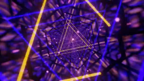 Triangel Neontunnel. Futuristiska sci-fi VJ Loop. Abstrakt bakgrund, 3d render. — Stockvideo