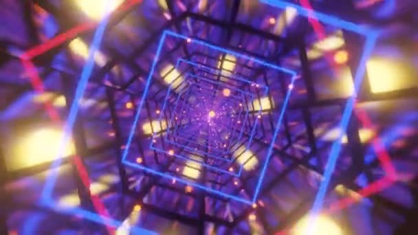 Abstrakt sömlös loopas neon animation av oändliga tunnel rutor bildar tunnelsektorer. VJ-loopen. Abstrakt VJ-loop, 3D-återgivning. — Stockvideo