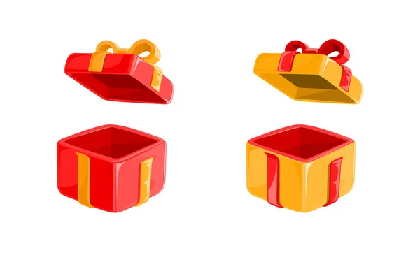 Cajas Regalo Abiertas Sorpresa Rojo Amarillo — Vector de stock