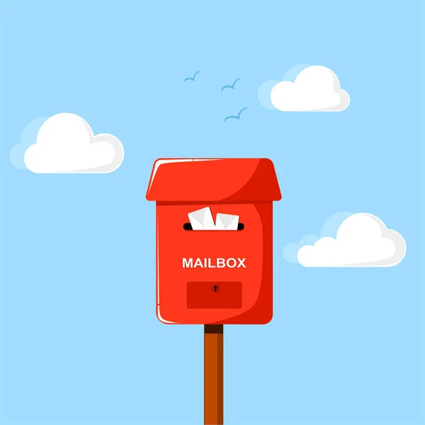 赤いメールボックス空の背景に完全な封筒 — ストックベクタ