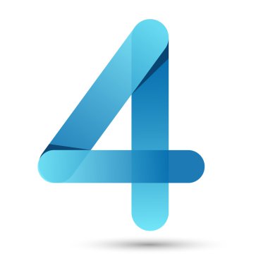 Beyaz arka planda mavi renkte dört numaralı Papercut stili