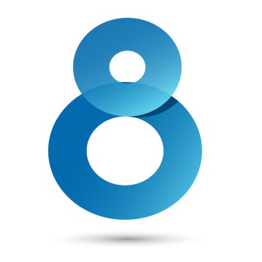 Beyaz arka planda mavi renkli Sekiz Numaralı Papercut stili