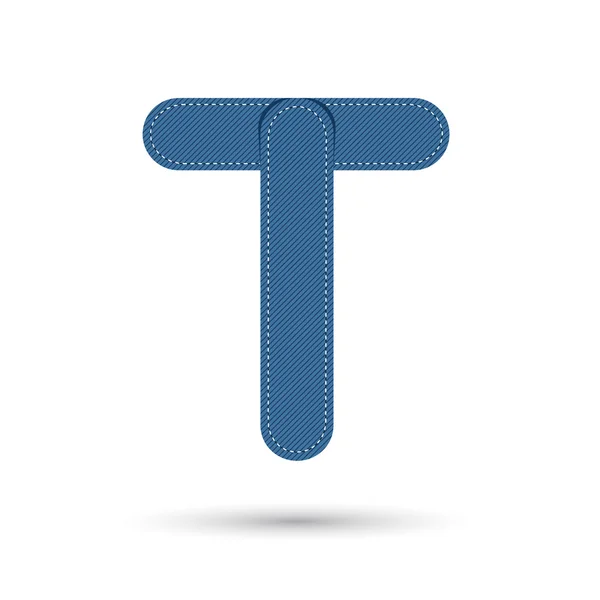 Vektorové písmo T s modré džíny na bílém pozadí, futuristické f — Stockový vektor
