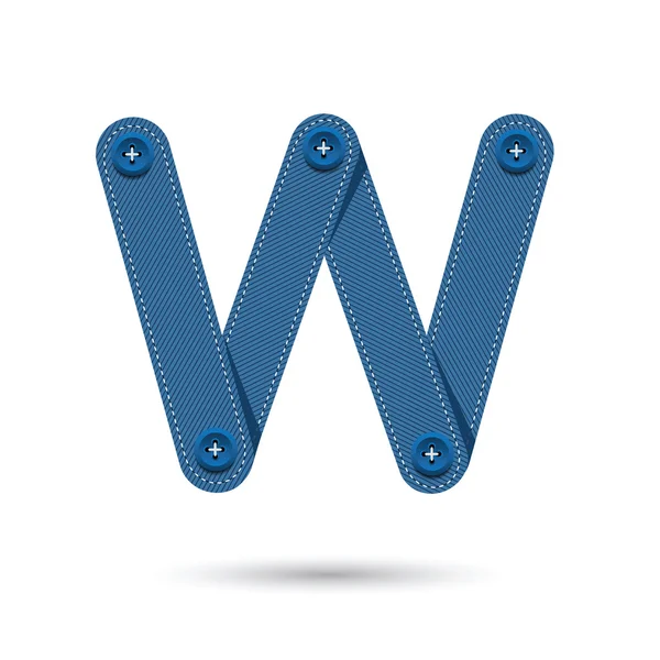 W betűtípus vektor, kék farmert, fehér háttér, futurisztikus fo — Stock Vector