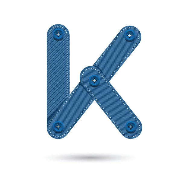 K font vector con blue Jeans su sfondo bianco, Futuristico fo — Vettoriale Stock