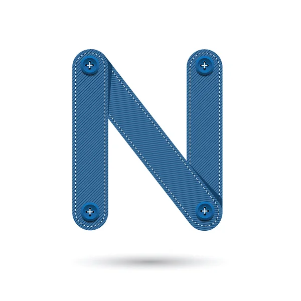 N vektor font dengan Jeans biru di latar belakang Putih, Futuristic fo - Stok Vektor