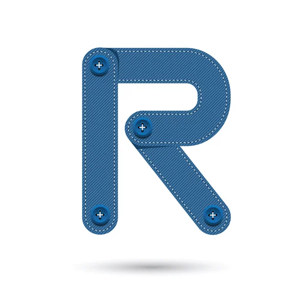R betűtípus vektor, kék farmert, fehér háttér, futurisztikus fo — Stock Vector
