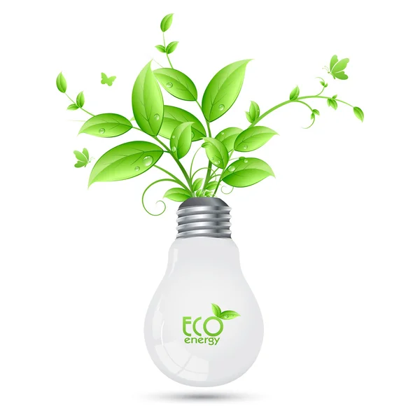 ECO Projeto de energia com árvore crescendo de bulbs.vector ilusstrati — Vetor de Stock