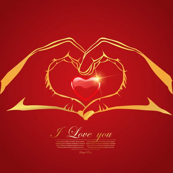 Feliz día de San Valentín amor Tarjeta de felicitación con el corazón rojo en la mano — Vector de stock