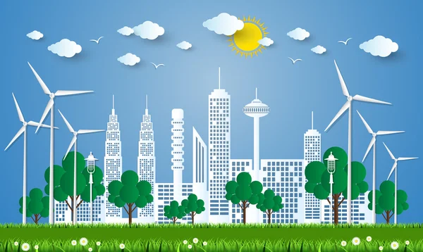 Şehir kavramı go Green, yeşil şehir kavramı. Vektör Illustra