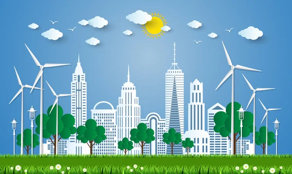 Şehir kavramı go Green, yeşil şehir kavramı. Vektör Illustra