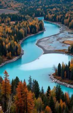 Gölü ve ağaçları olan güzel sonbahar manzarası