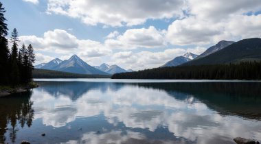Dağları ve ormanı olan güzel bir göl