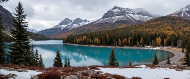lake with snow mountains, canada, alberta