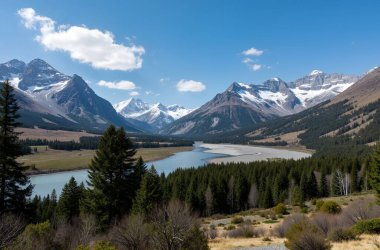 Dağları ve bulutları olan güzel bir manzara