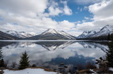 Dağlardaki gölün güzel manzarası