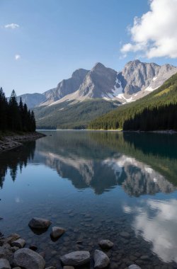 a vertical shot of the rocky mountain surrounded by mountains under the clear sky