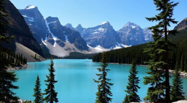 lake with snow and mountains in the background.
