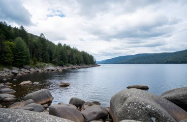 the beautiful view of the lake in the mountains, the forest in the north of the state of israel