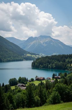 beautiful view of mountains and lake in summer