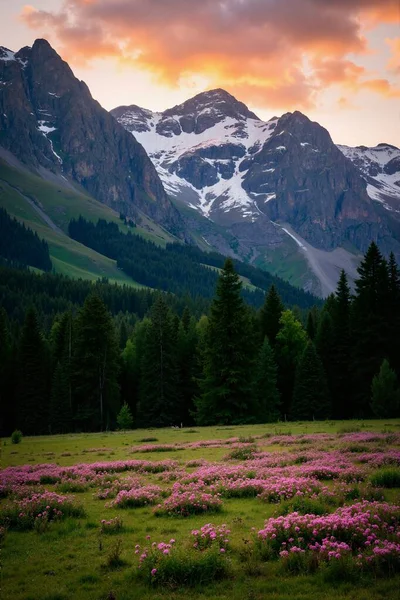 Dağlarda güzel bir gün batımı.