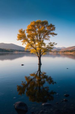 Göl ve dağlarla dolu güzel bir manzara.