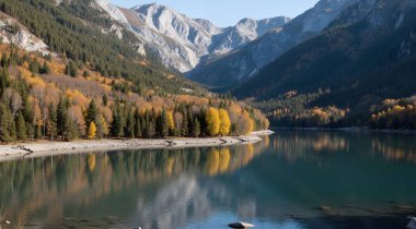 Göl ve dağlarla dolu güzel bir manzara.