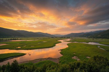 Gölün üzerinde güzel bir gün batımı
