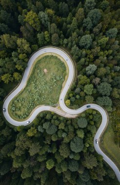 Parktaki yolun havadan görünüşü, New York şehri, Amerika Birleşik Devletleri.
